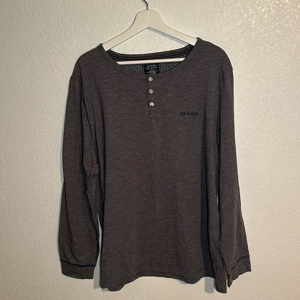 Ted Baker Slub Cotton Henley Gray Size XL